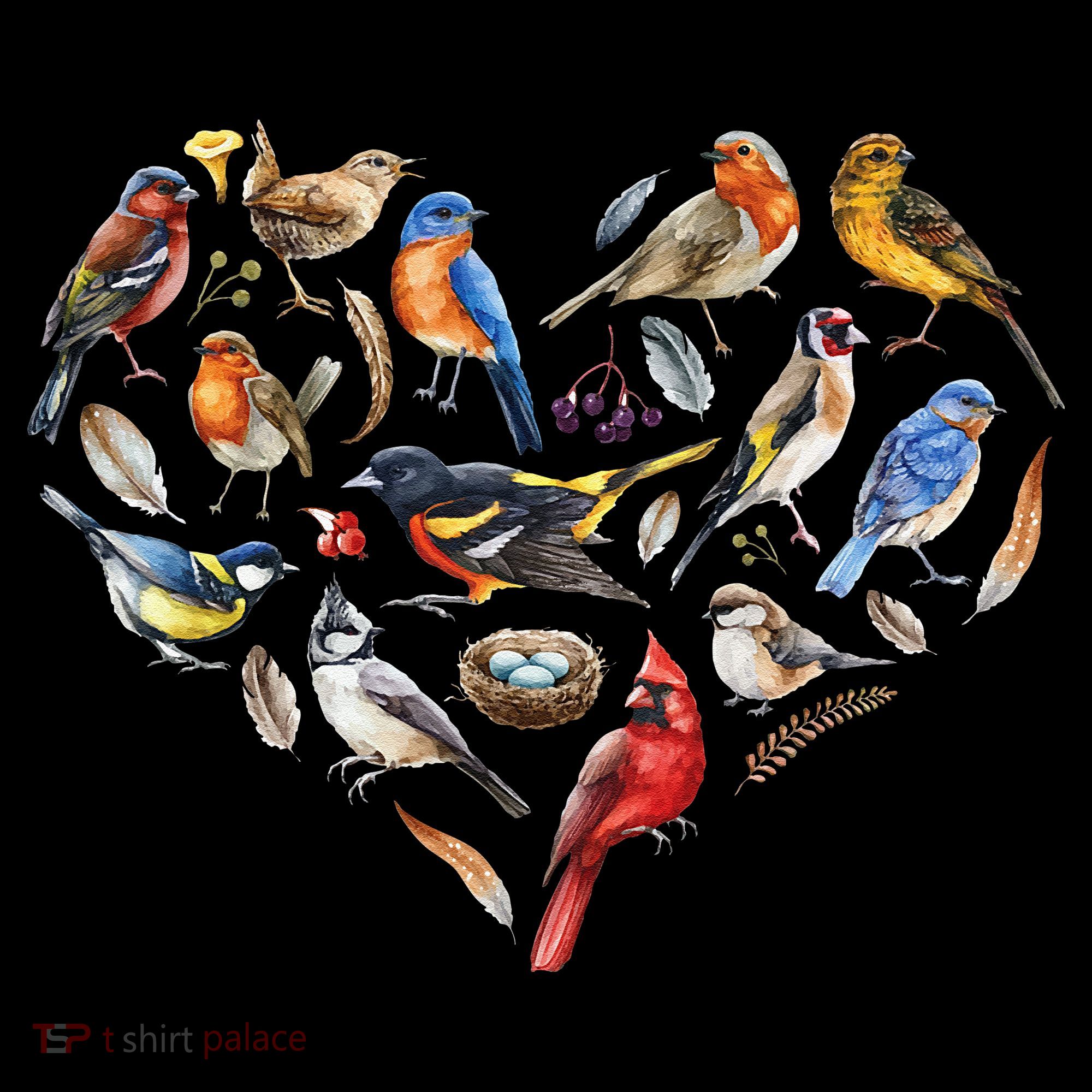 Forest Bird Heart Watching Cardinal Goldfinch Wren Chickadee Women's Hoodie