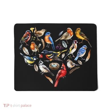 Forest Bird Heart Watching Cardinal Goldfinch Wren Chickadee Mousepad