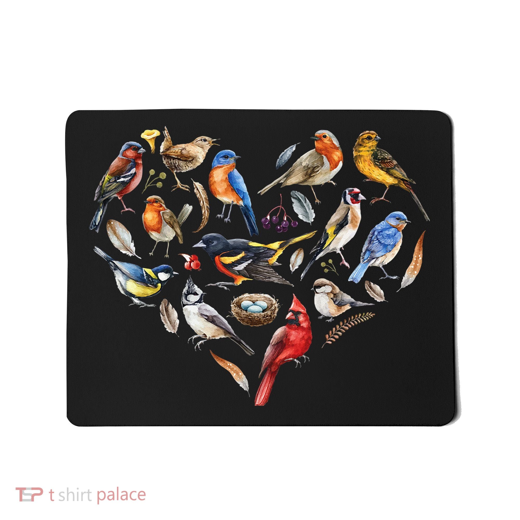 Forest Bird Heart Watching Cardinal Goldfinch Wren Chickadee Mousepad