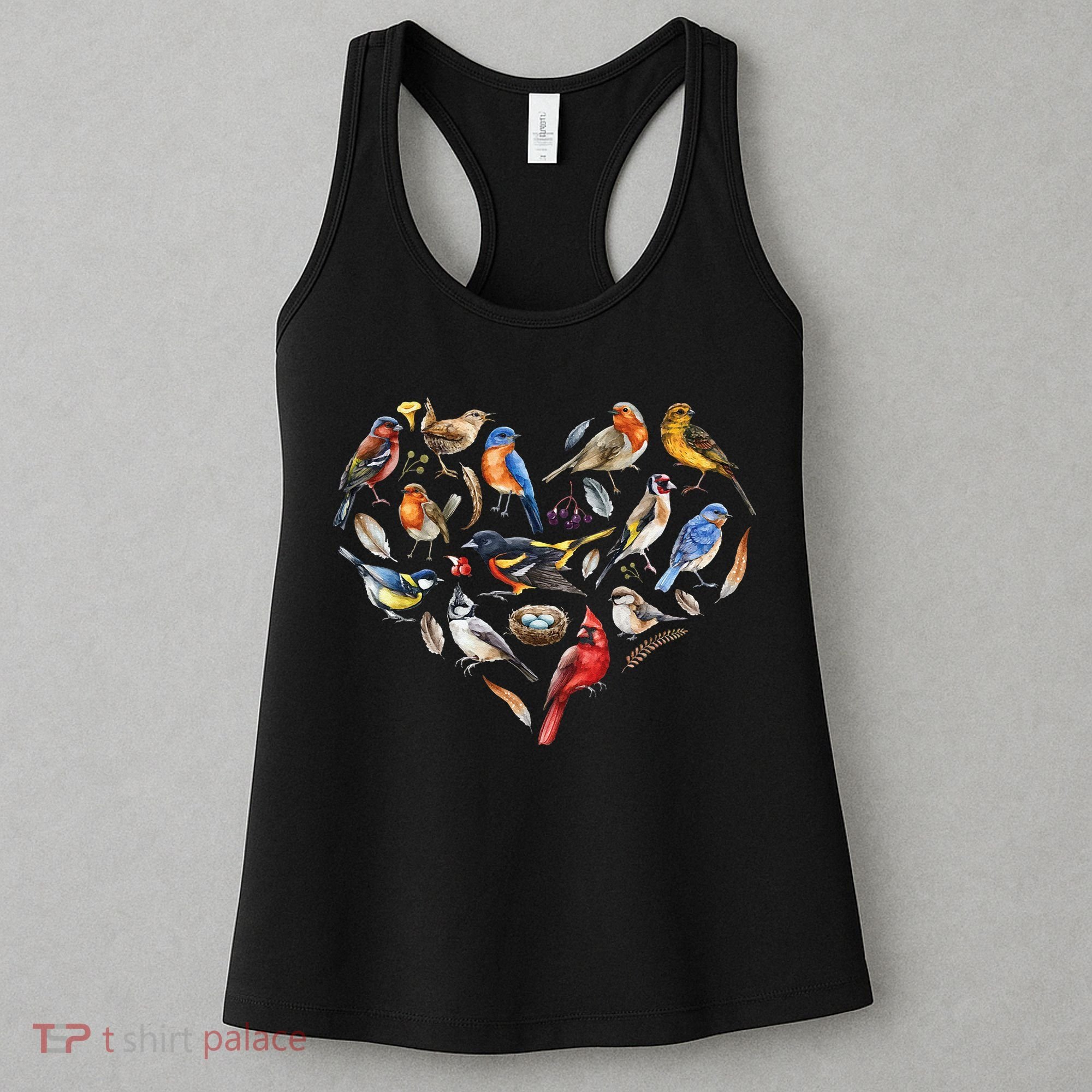 Forest Bird Heart Watching Cardinal Goldfinch Wren Chickadee Women's Tank Top