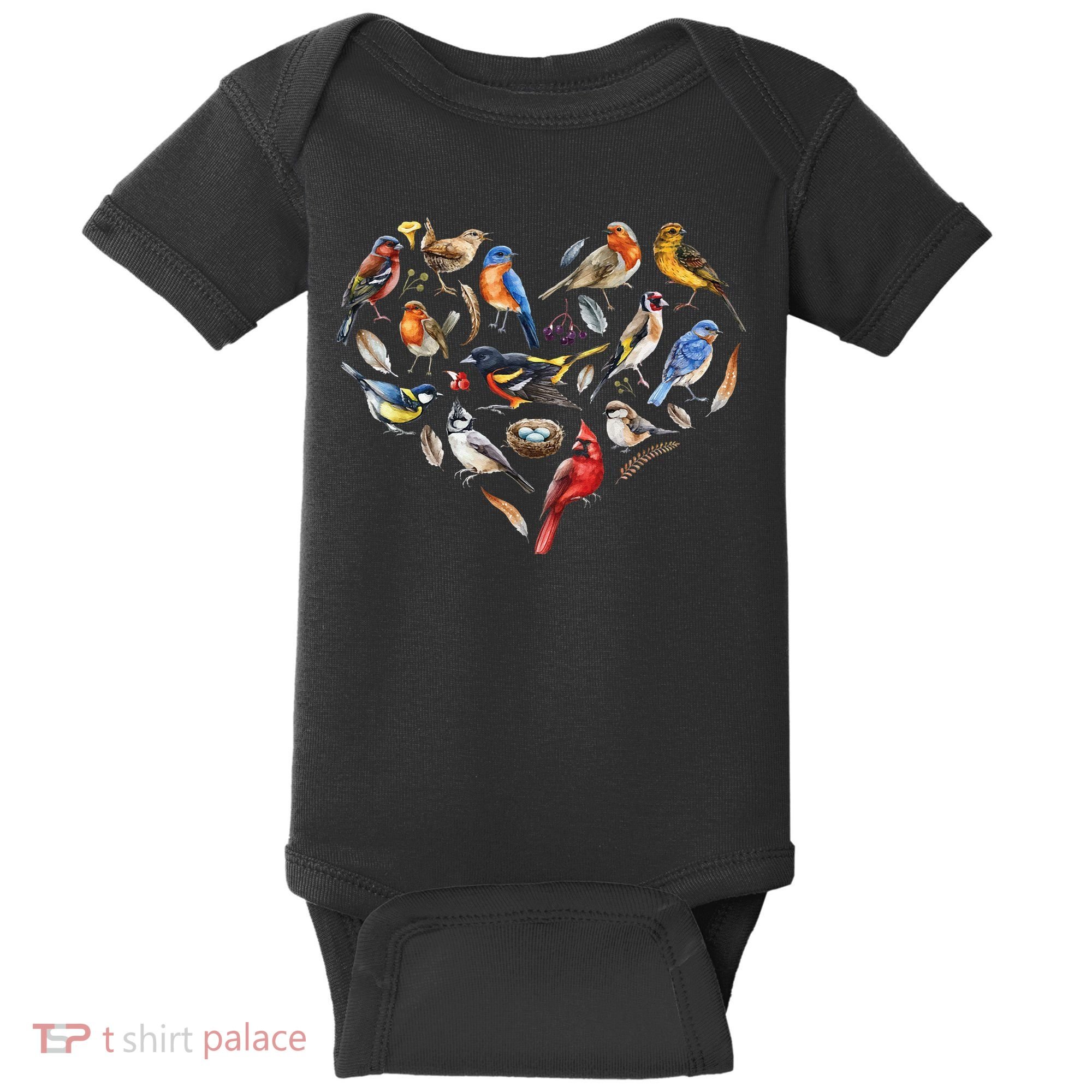 Forest Bird Heart Watching Cardinal Goldfinch Wren Chickadee Baby Bodysuit