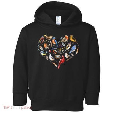 Forest Bird Heart Watching Cardinal Goldfinch Wren Chickadee Toddler Hoodie