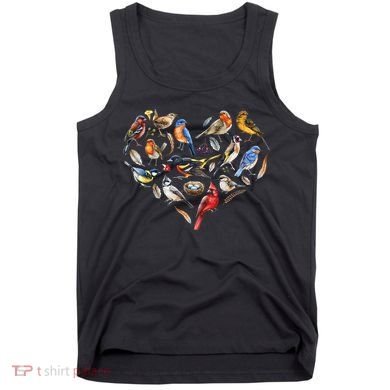 Forest Bird Heart Watching Cardinal Goldfinch Wren Chickadee Tank Top