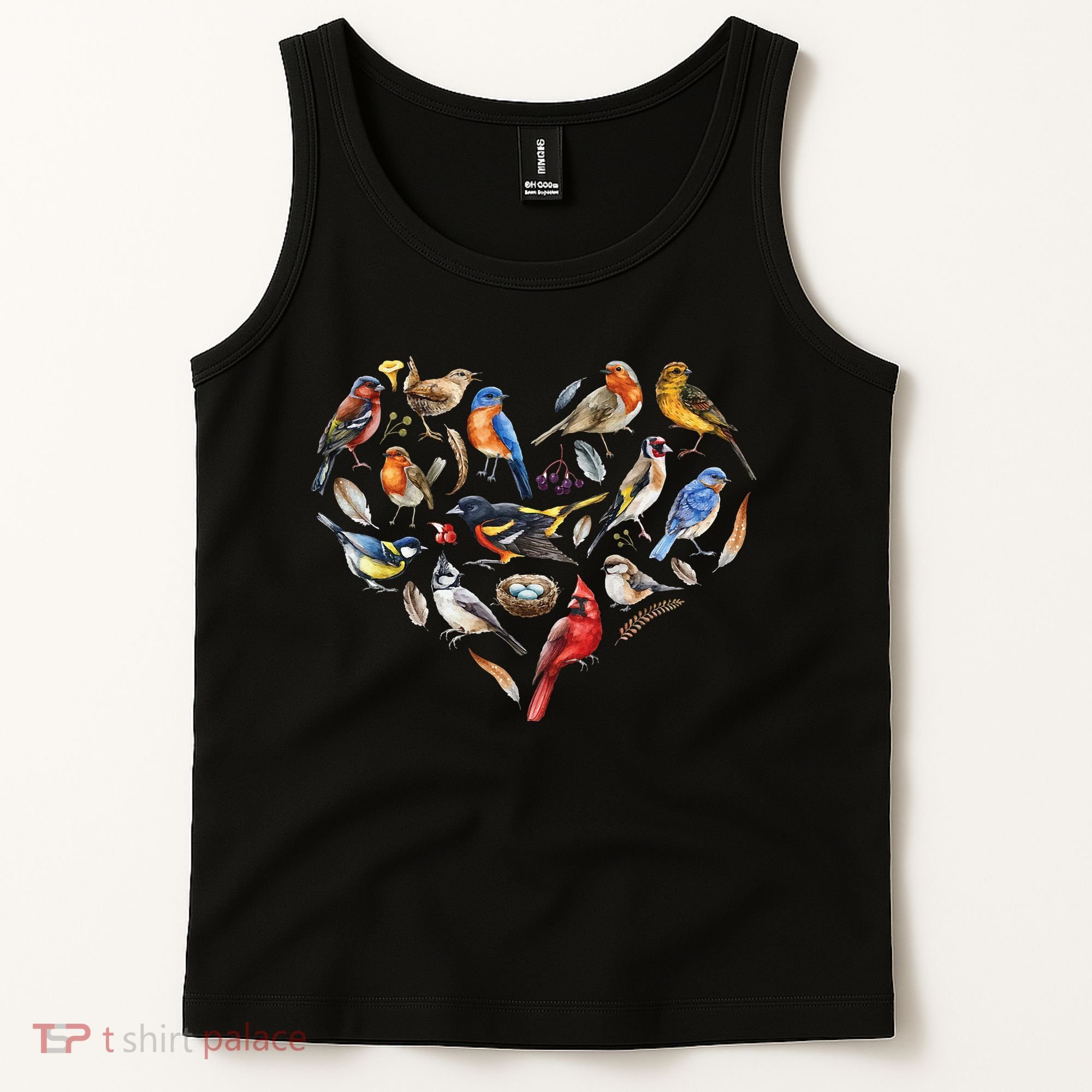 Forest Bird Heart Watching Cardinal Goldfinch Wren Chickadee Tank Top