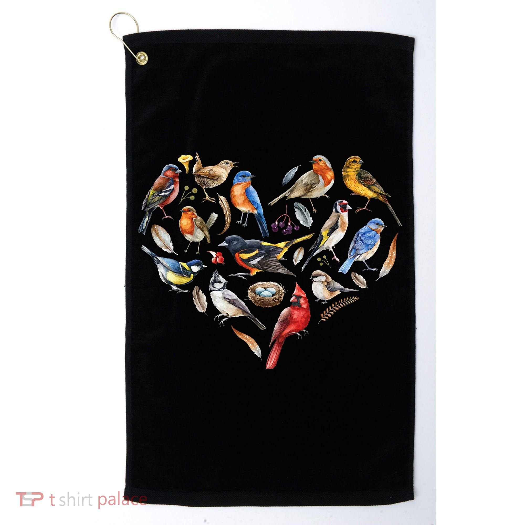 Forest Bird Heart Watching Cardinal Goldfinch Wren Chickadee Golf Towel