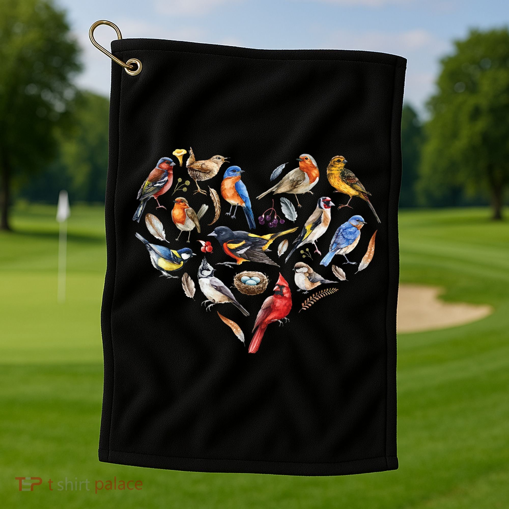 Forest Bird Heart Watching Cardinal Goldfinch Wren Chickadee Golf Towel
