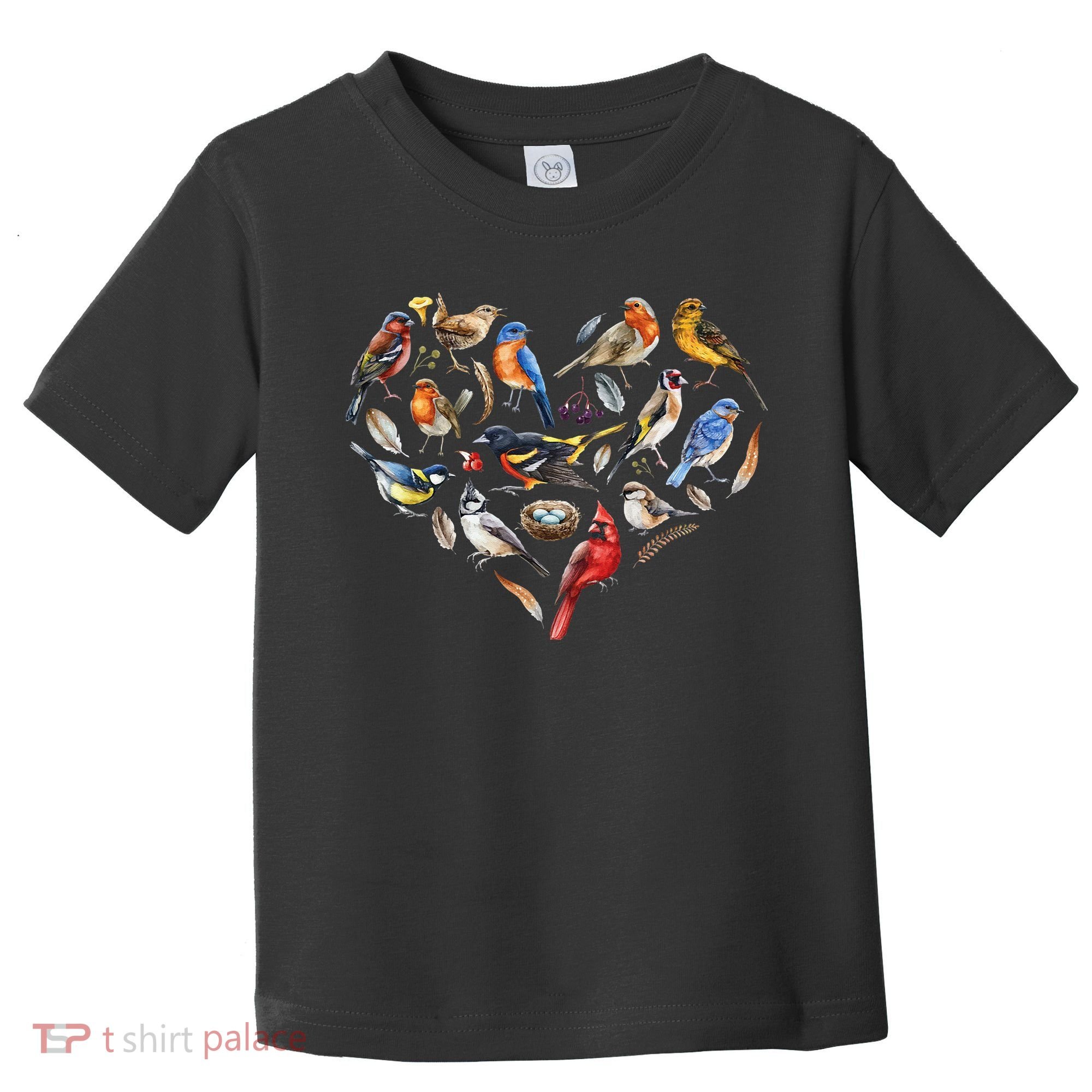 Forest Bird Heart Watching Cardinal Goldfinch Wren Chickadee Toddler T-Shirt