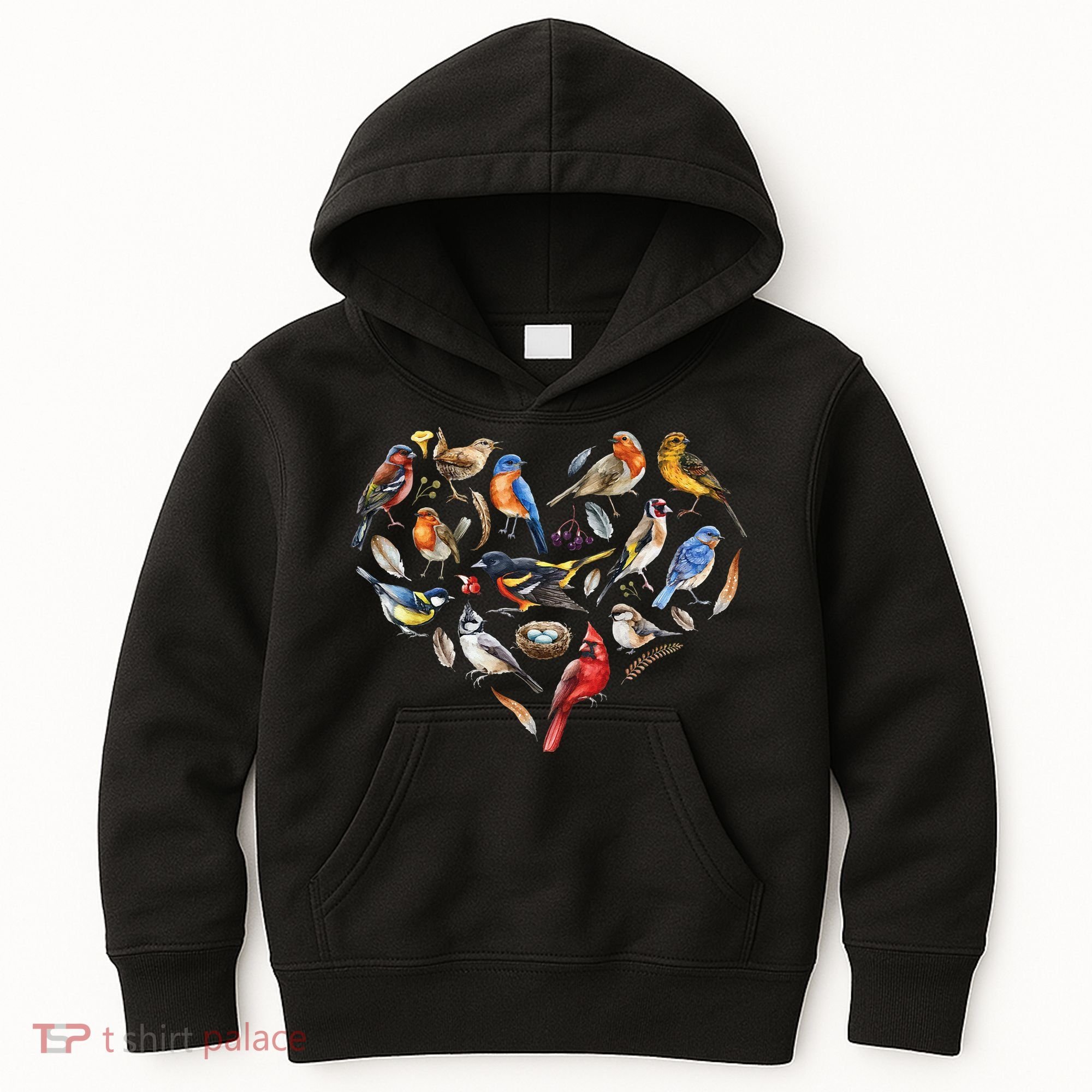 Forest Bird Heart Watching Cardinal Goldfinch Wren Chickadee Kids Hoodie