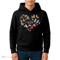 Forest Bird Heart Watching Cardinal Goldfinch Wren Chickadee Kids Hoodie thumb 4