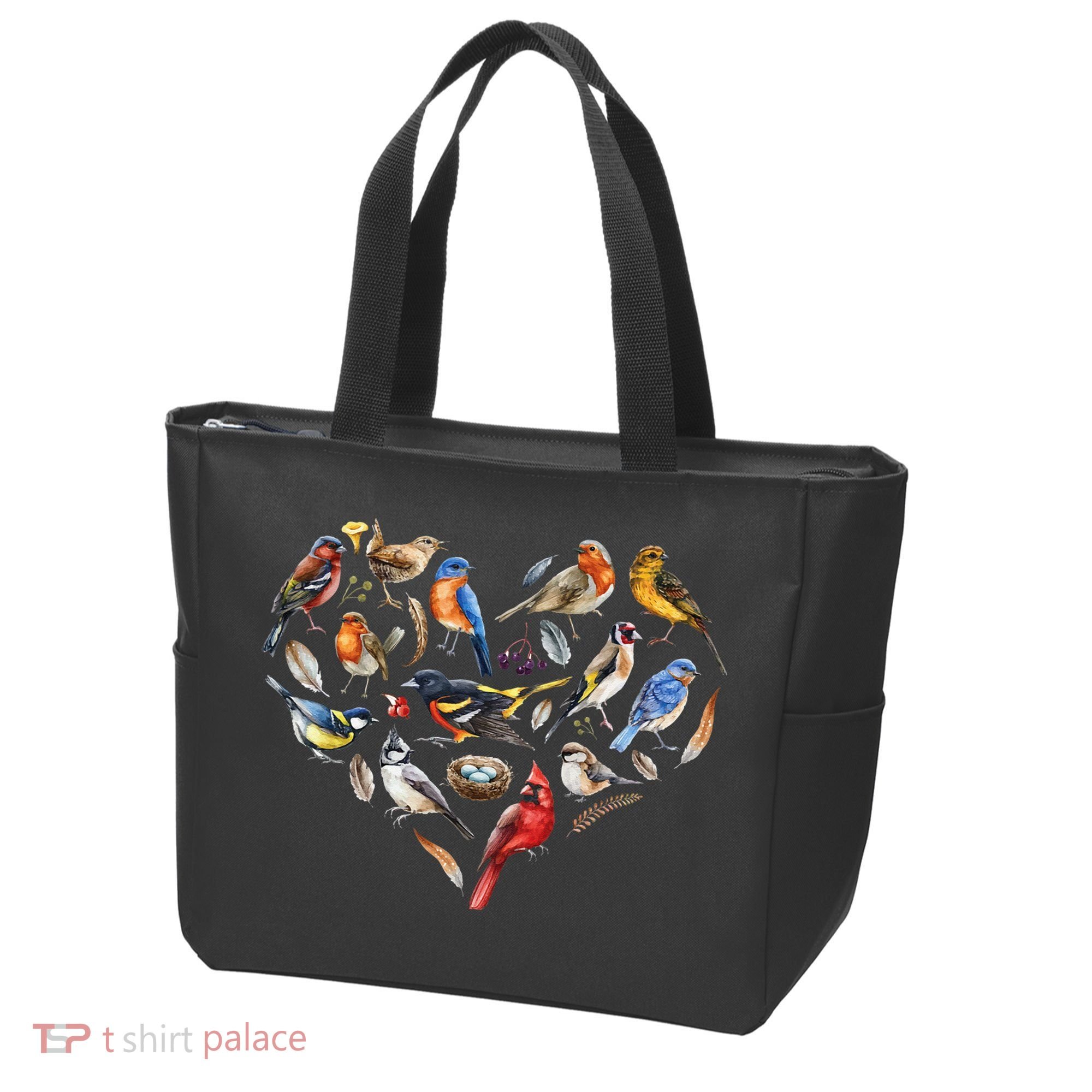 Forest Bird Heart Watching Cardinal Goldfinch Wren Chickadee Tote Bag