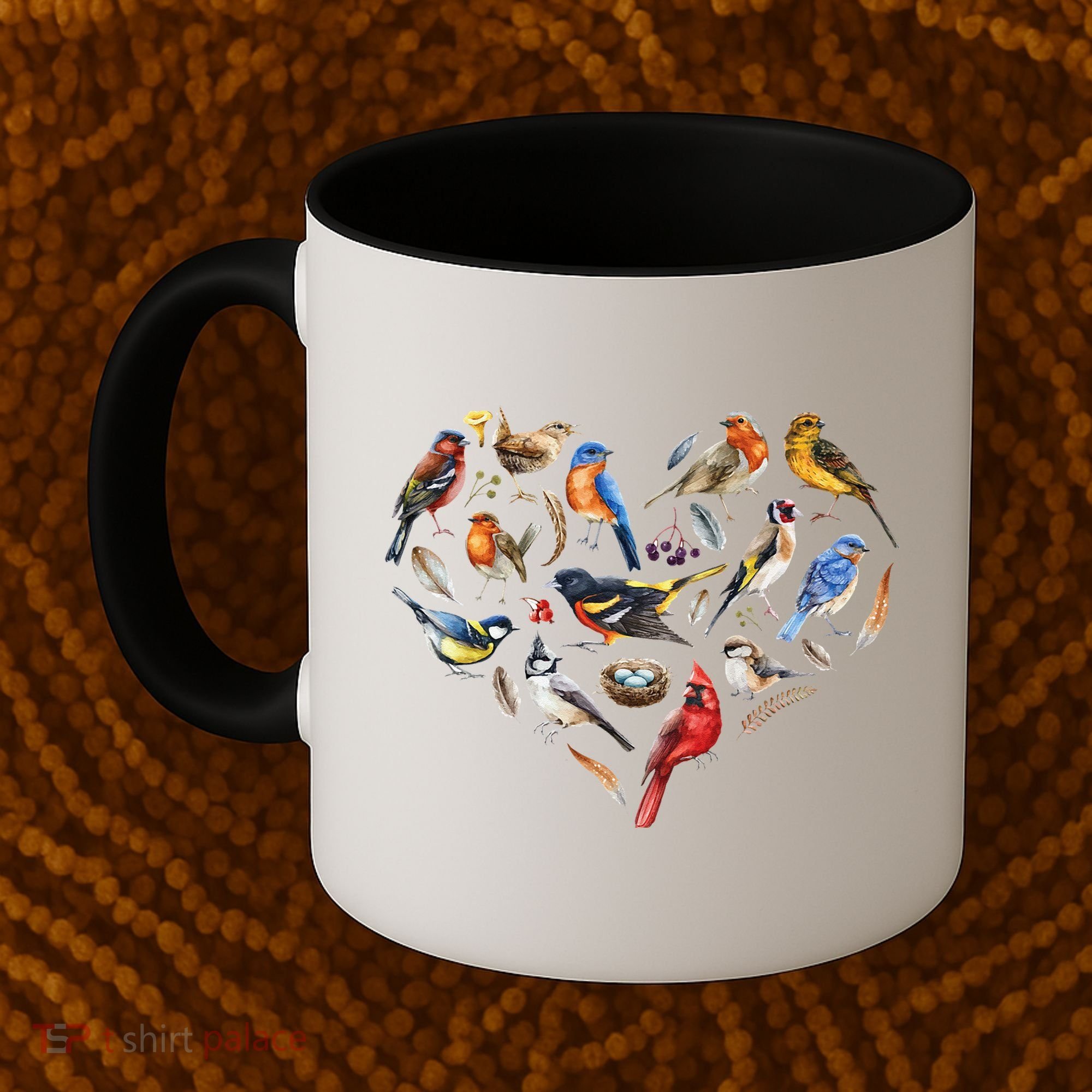 Forest Bird Heart Watching Cardinal Goldfinch Wren Chickadee Coffee Mug
