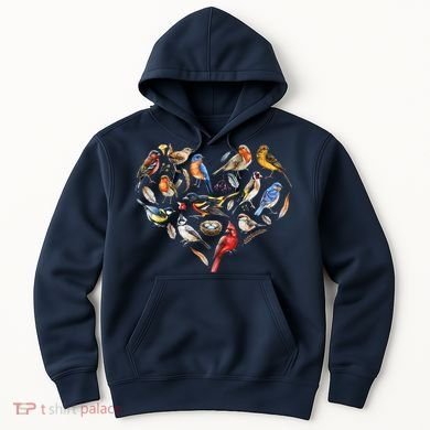 Forest Bird Heart Watching Cardinal Goldfinch Wren Chickadee Hoodie