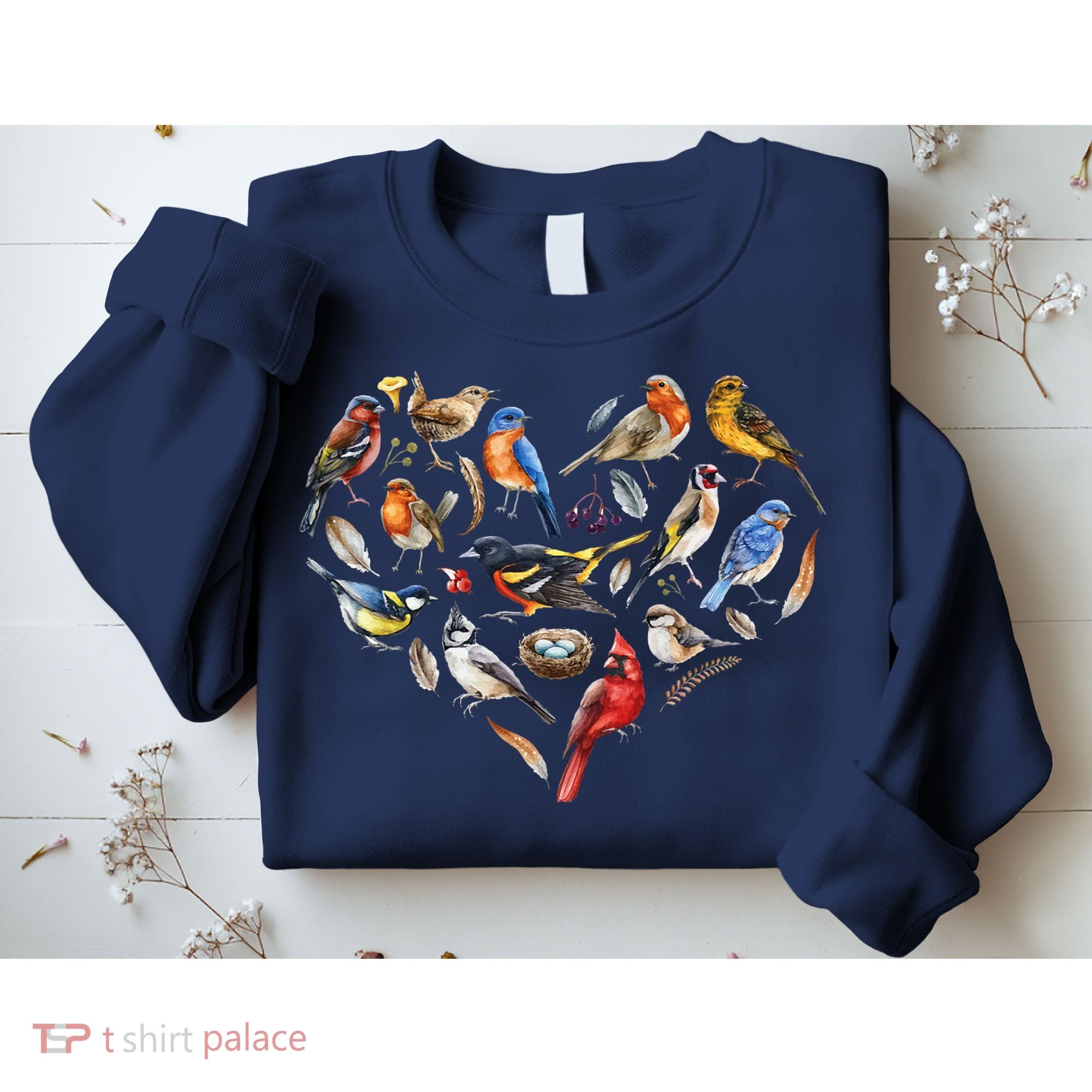 Forest Bird Heart Watching Cardinal Goldfinch Wren Chickadee Sweatshirt