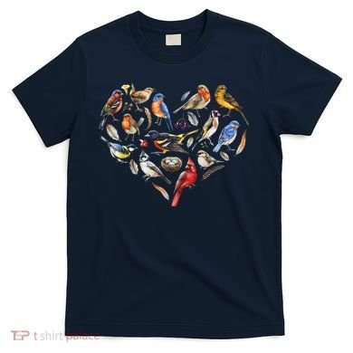 Forest Bird Heart Watching Cardinal Goldfinch Wren Chickadee T-Shirt