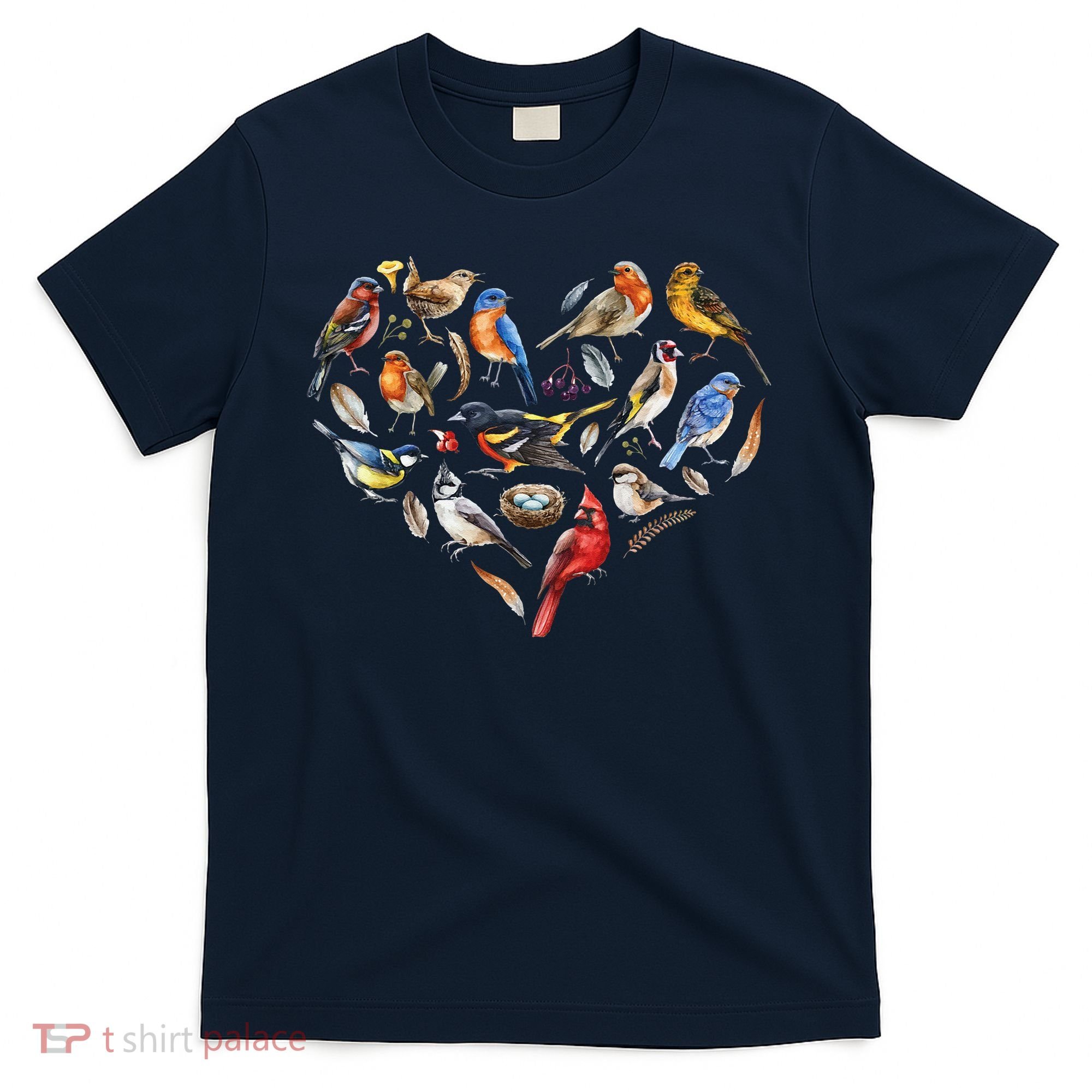 Forest Bird Heart Watching Cardinal Goldfinch Wren Chickadee T-Shirt