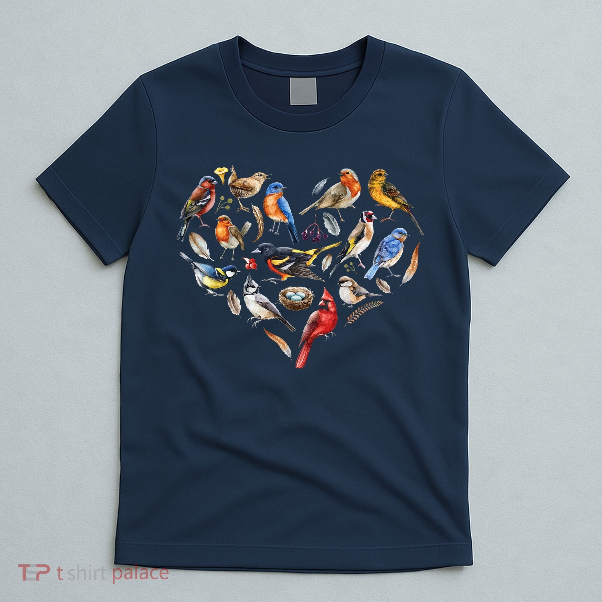 Forest Bird Heart Watching Cardinal Goldfinch Wren Chickadee T-Shirt