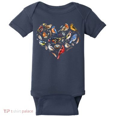Forest Bird Heart Watching Cardinal Goldfinch Wren Chickadee Baby Bodysuit