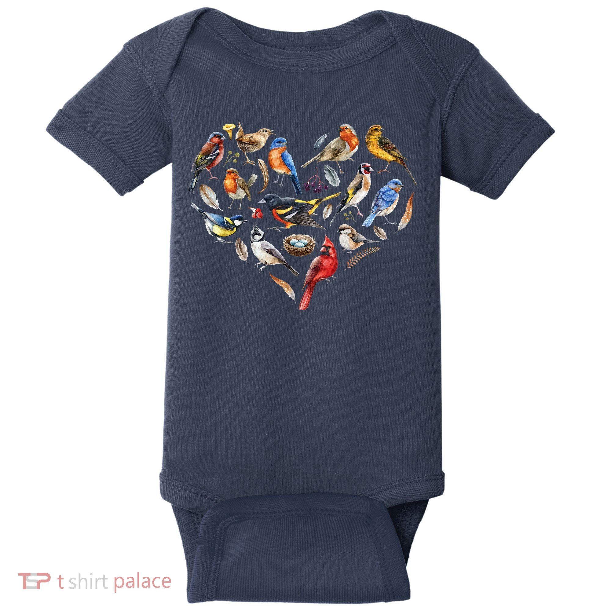 Forest Bird Heart Watching Cardinal Goldfinch Wren Chickadee Baby Bodysuit