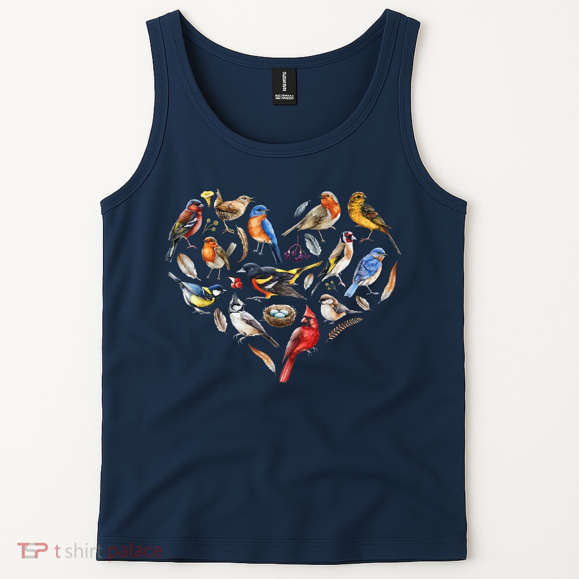 Forest Bird Heart Watching Cardinal Goldfinch Wren Chickadee Tank Top
