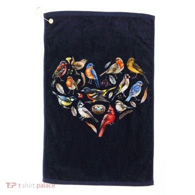 Forest Bird Heart Watching Cardinal Goldfinch Wren Chickadee Golf Towel