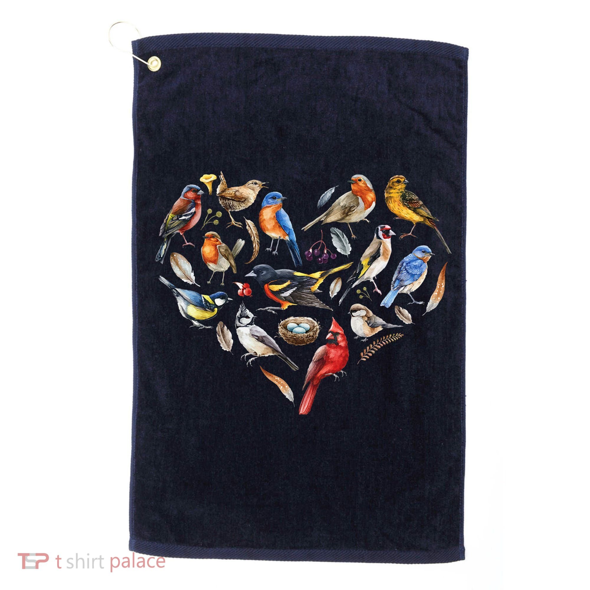 Forest Bird Heart Watching Cardinal Goldfinch Wren Chickadee Golf Towel