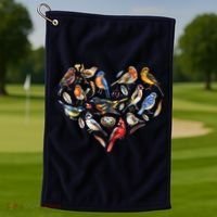 Forest Bird Heart Watching Cardinal Goldfinch Wren Chickadee Golf Towel thumb 1