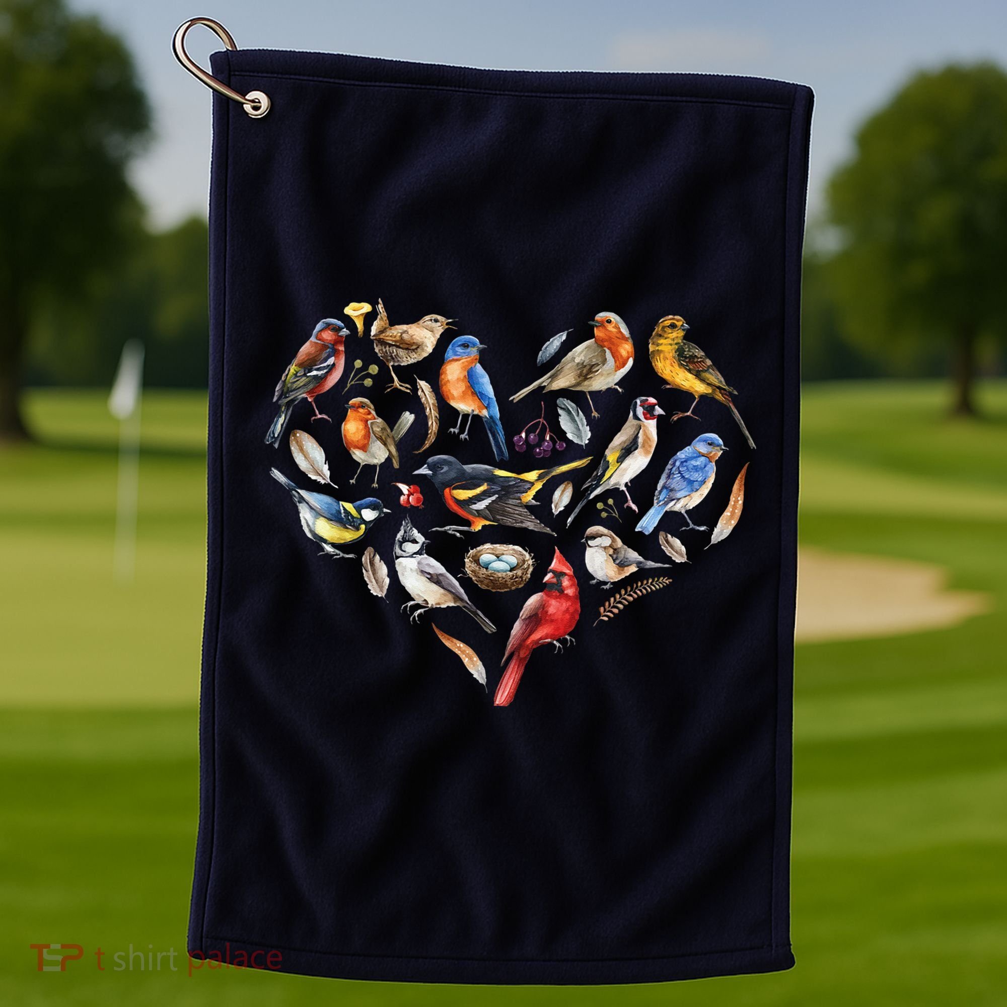 Forest Bird Heart Watching Cardinal Goldfinch Wren Chickadee Golf Towel
