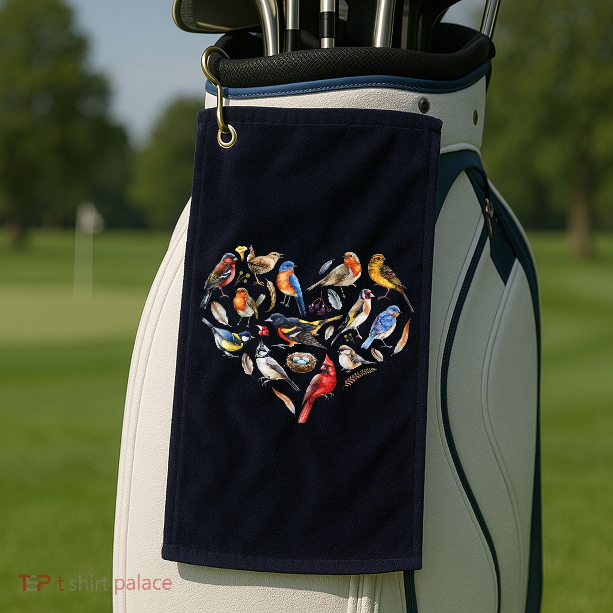 Forest Bird Heart Watching Cardinal Goldfinch Wren Chickadee Golf Towel