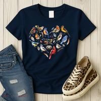 Forest Bird Heart Watching Cardinal Goldfinch Wren Chickadee Women's T-Shirt thumb 3