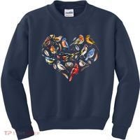 Forest Bird Heart Watching Cardinal Goldfinch Wren Chickadee Kids Sweatshirt thumb 0