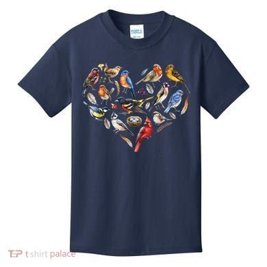 Forest Bird Heart Watching Cardinal Goldfinch Wren Chickadee Kids T-Shirt