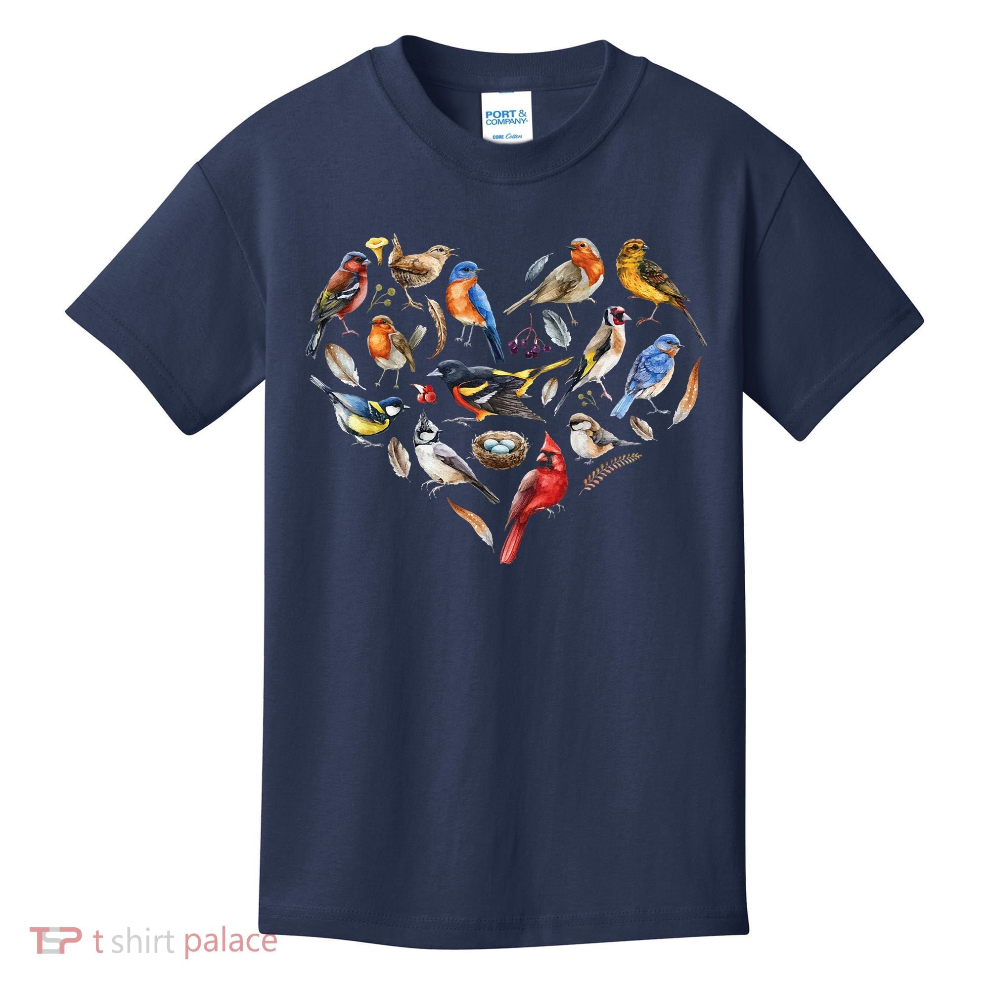Forest Bird Heart Watching Cardinal Goldfinch Wren Chickadee Kids T-Shirt