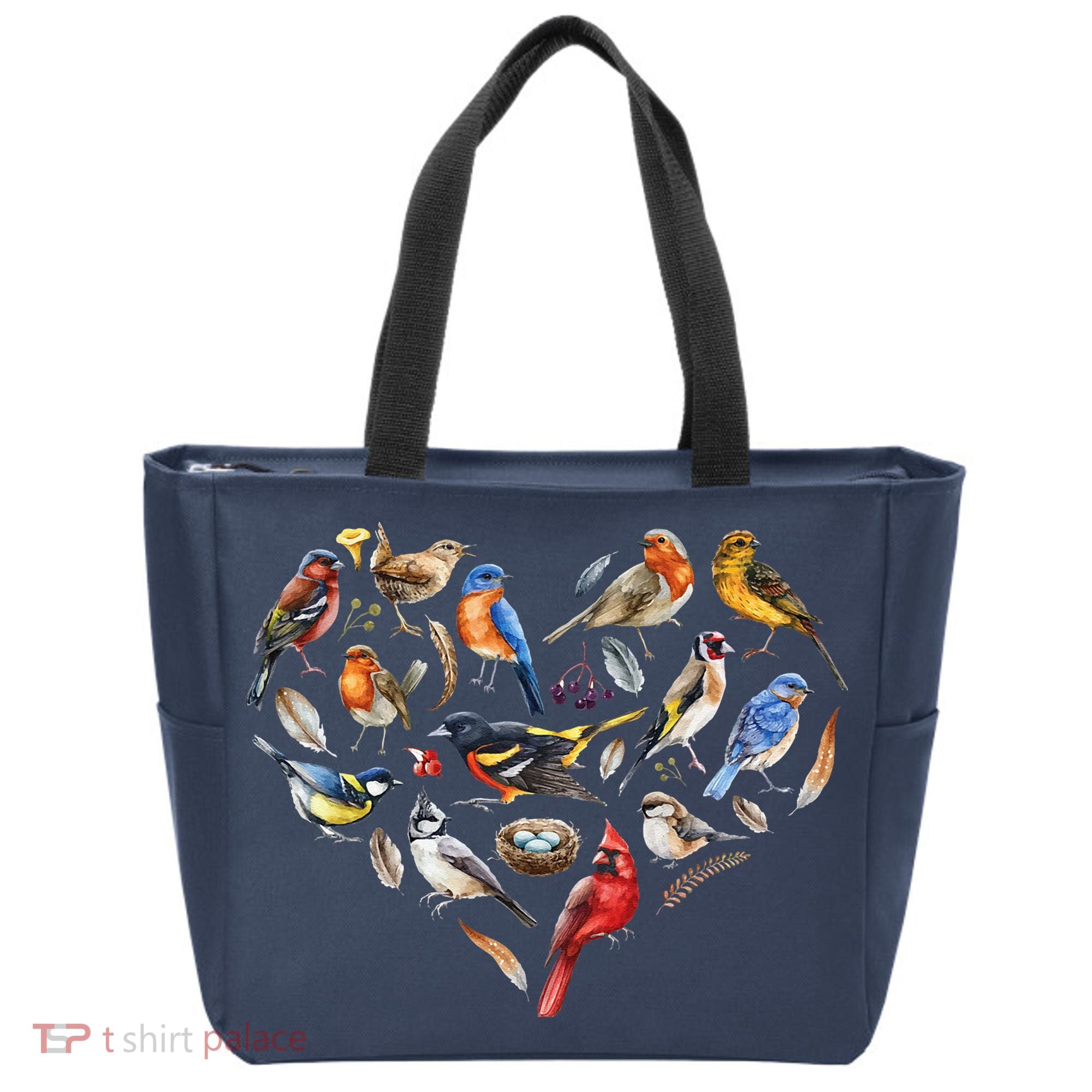 Forest Bird Heart Watching Cardinal Goldfinch Wren Chickadee Tote Bag