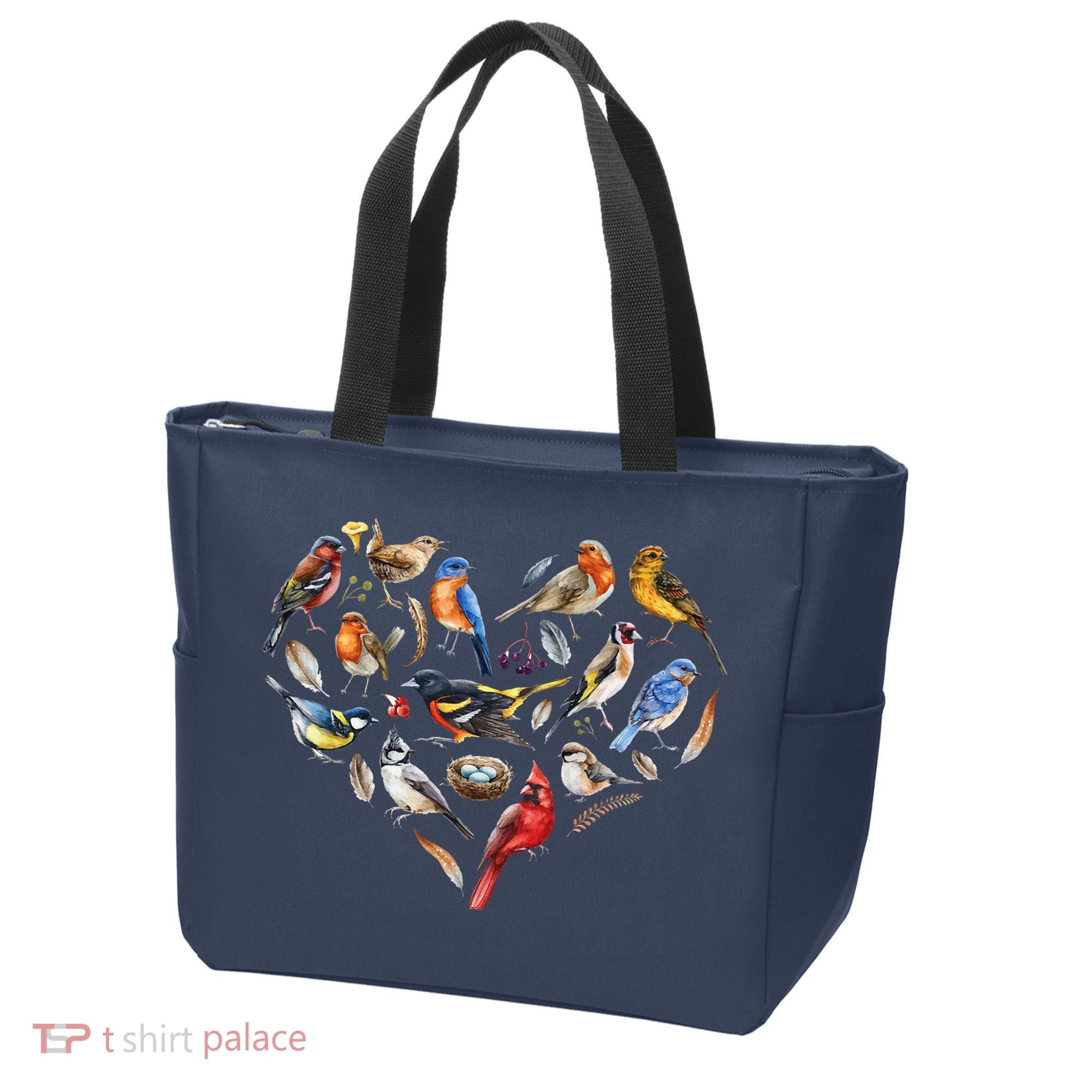 Forest Bird Heart Watching Cardinal Goldfinch Wren Chickadee Tote Bag