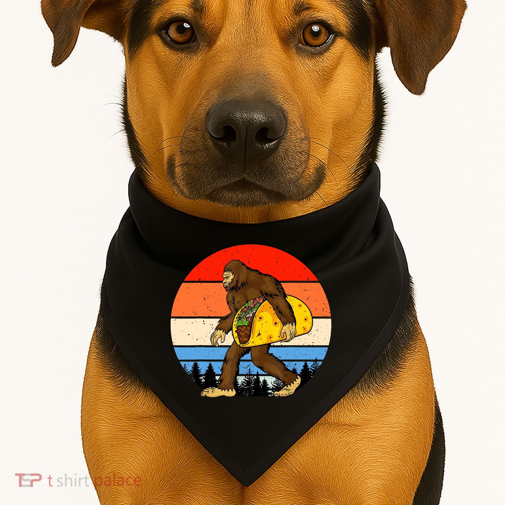 Funny Bigfoot Holding A Taco Gift Funny Taco Gift USA-Made Doggie Bandana