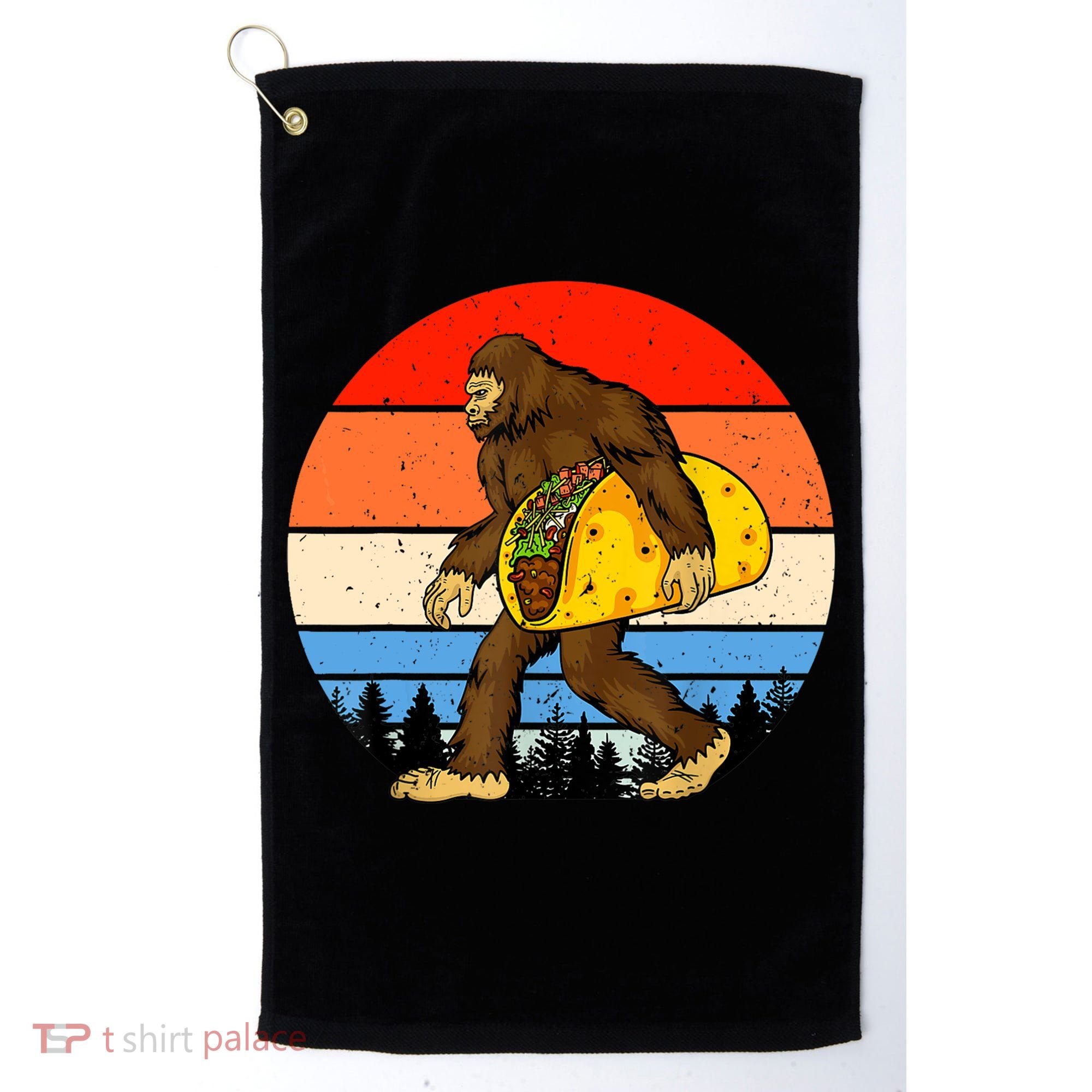Funny Bigfoot Holding A Taco Gift Funny Taco Gift Golf Towel