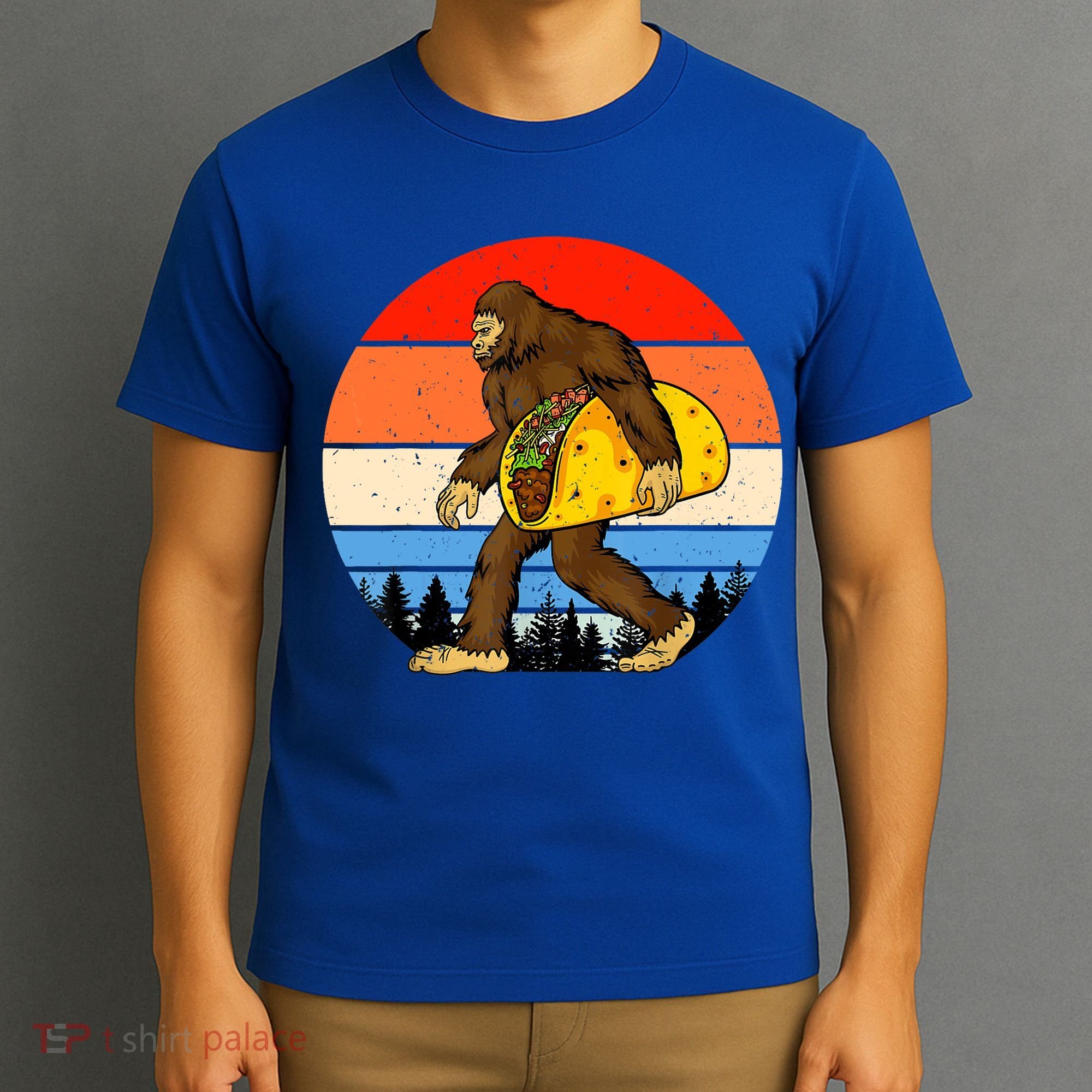Funny Bigfoot Holding A Taco Gift Funny Taco Gift T-Shirt