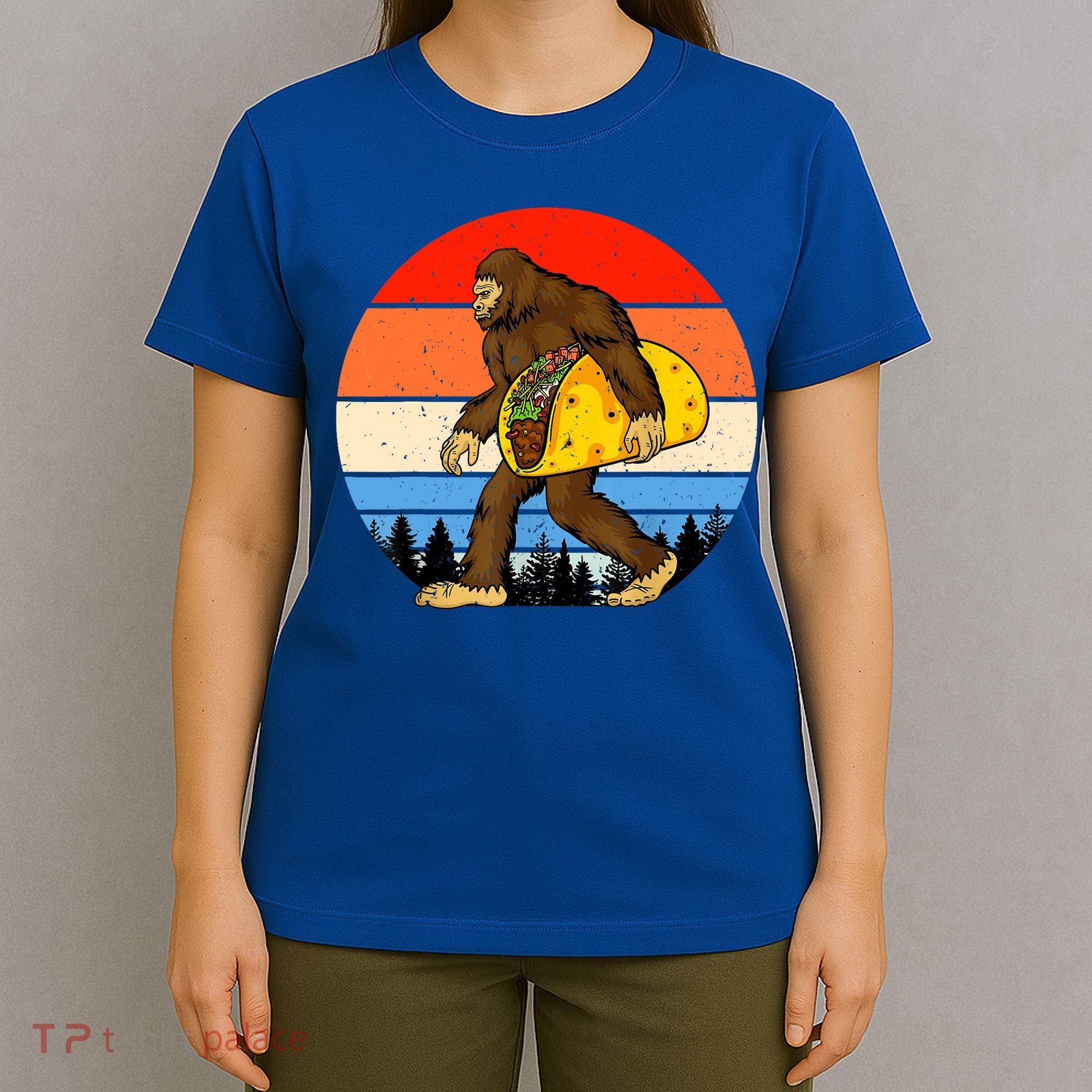 Funny Bigfoot Holding A Taco Gift Funny Taco Gift T-Shirt