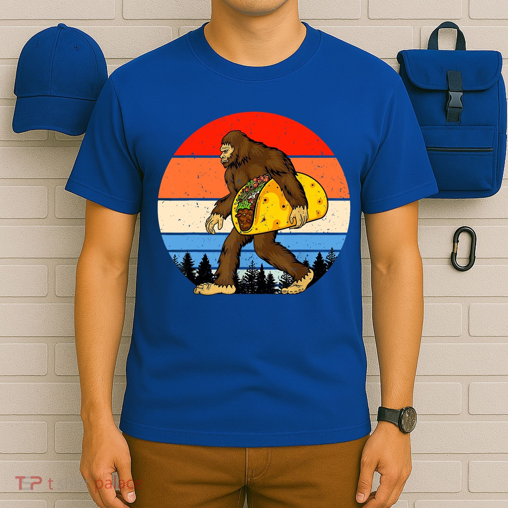 Funny Bigfoot Holding A Taco Gift Funny Taco Gift T-Shirt