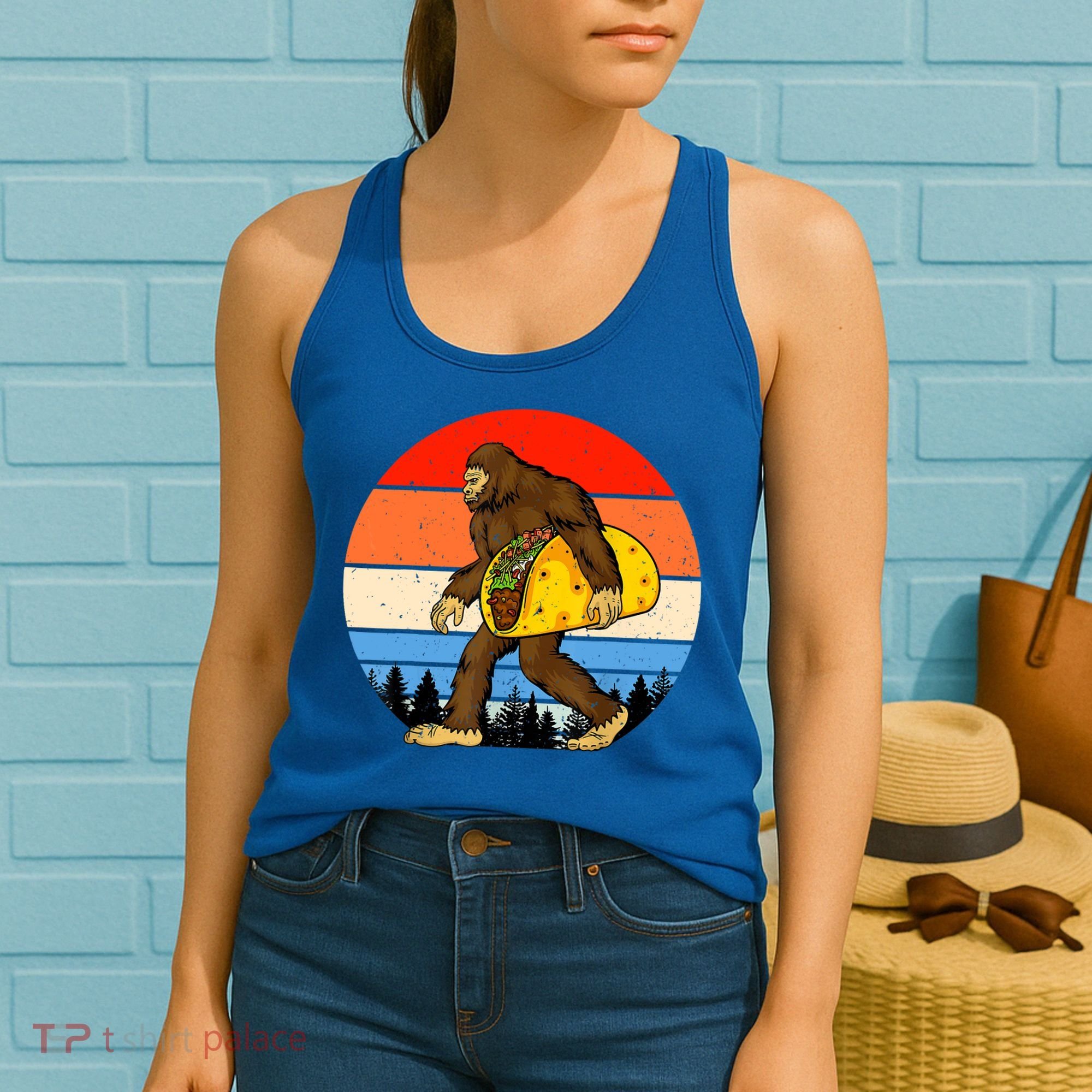 Funny Bigfoot Holding A Taco Gift Funny Taco Gift Women's Tank Top