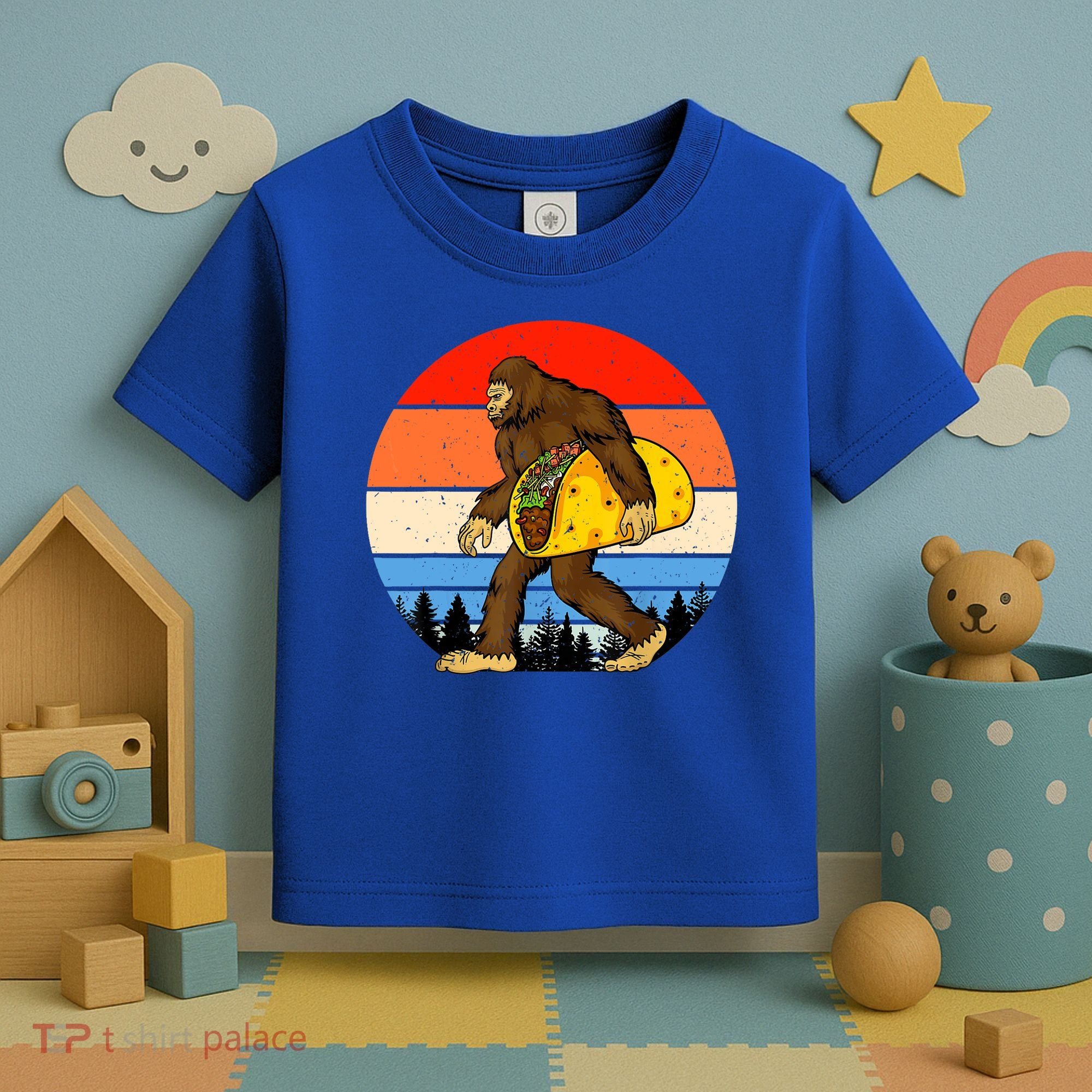 Funny Bigfoot Holding A Taco Gift Funny Taco Gift Toddler T-Shirt