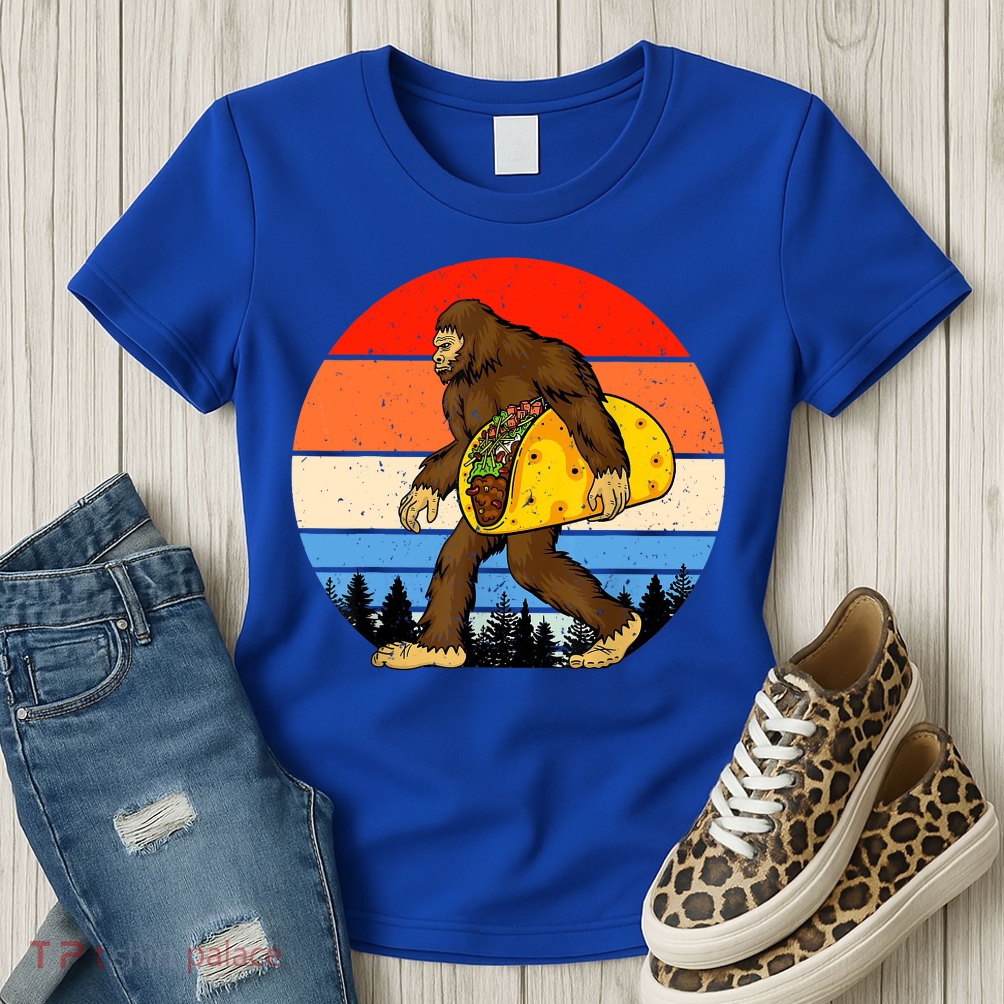 Funny Bigfoot Holding A Taco Gift Funny Taco Gift Women's T-Shirt