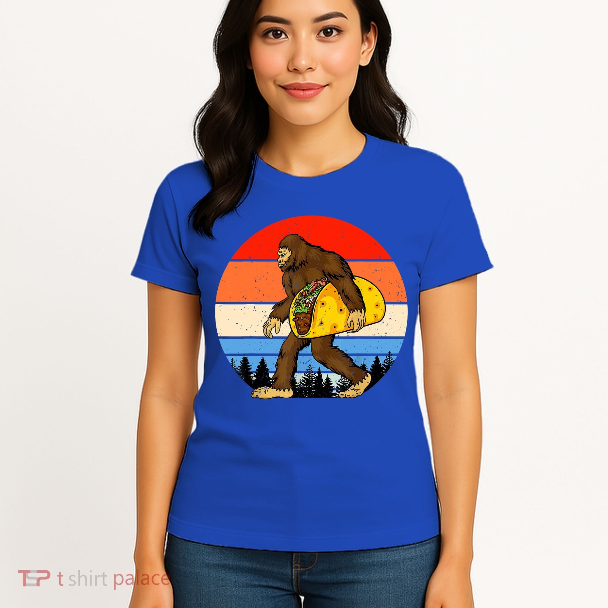 Funny Bigfoot Holding A Taco Gift Funny Taco Gift Women's T-Shirt