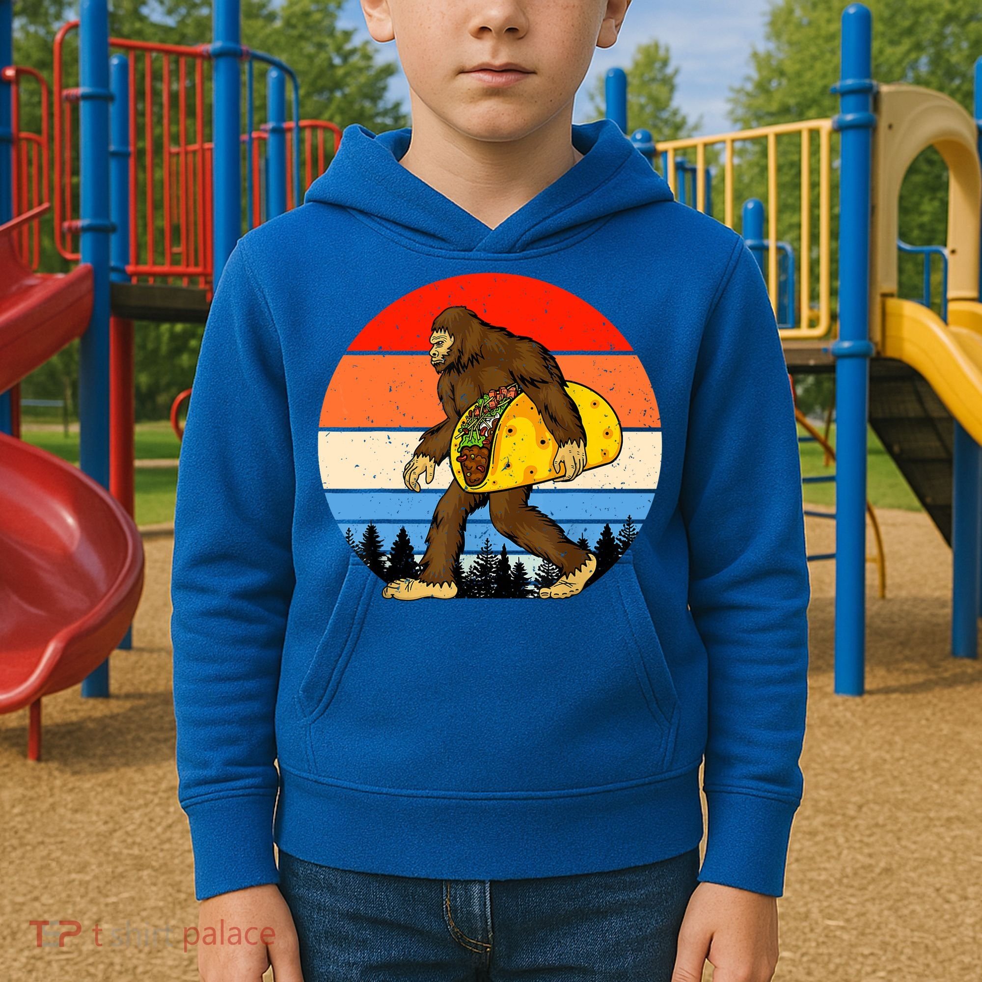 Funny Bigfoot Holding A Taco Gift Funny Taco Gift Kids Hoodie