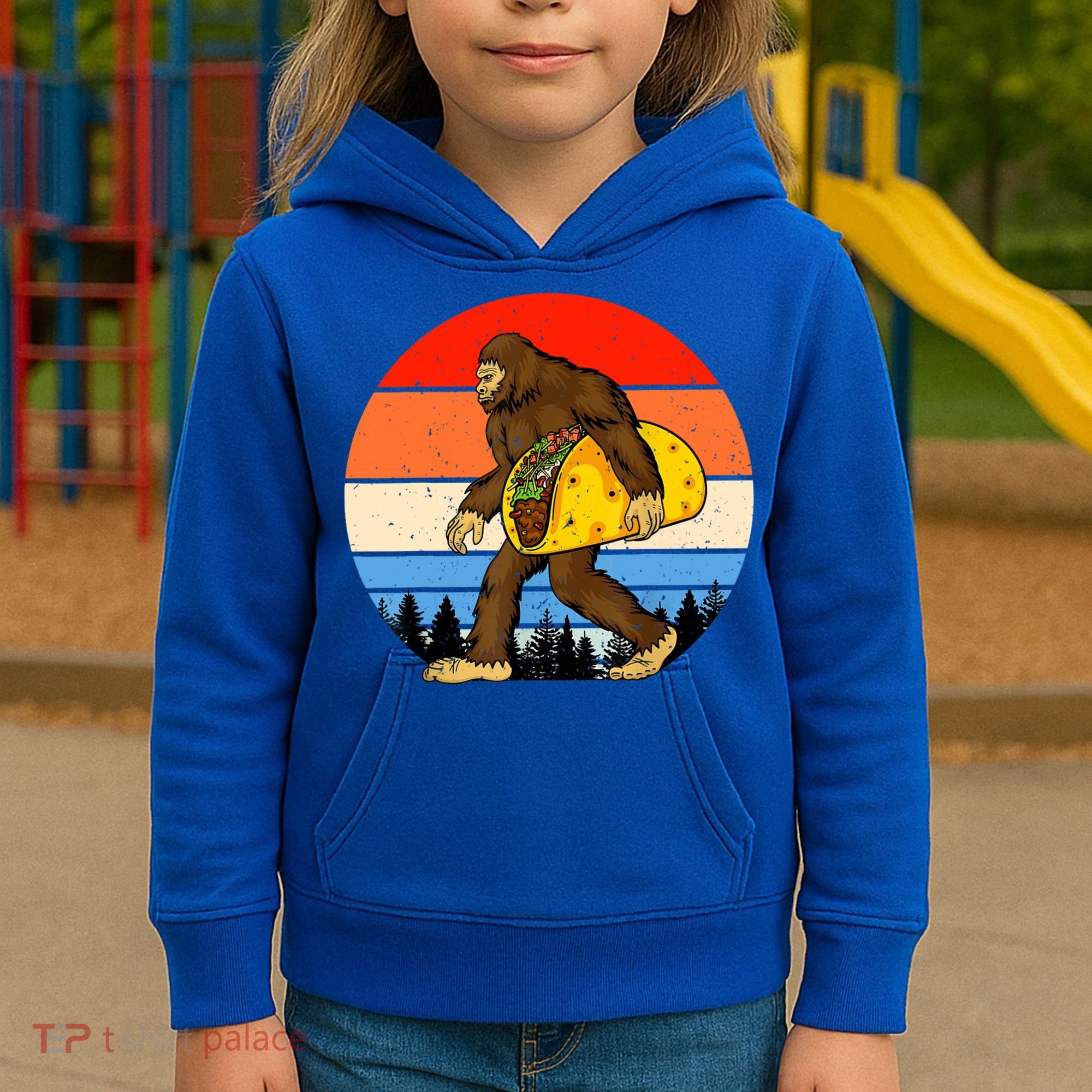Funny Bigfoot Holding A Taco Gift Funny Taco Gift Kids Hoodie