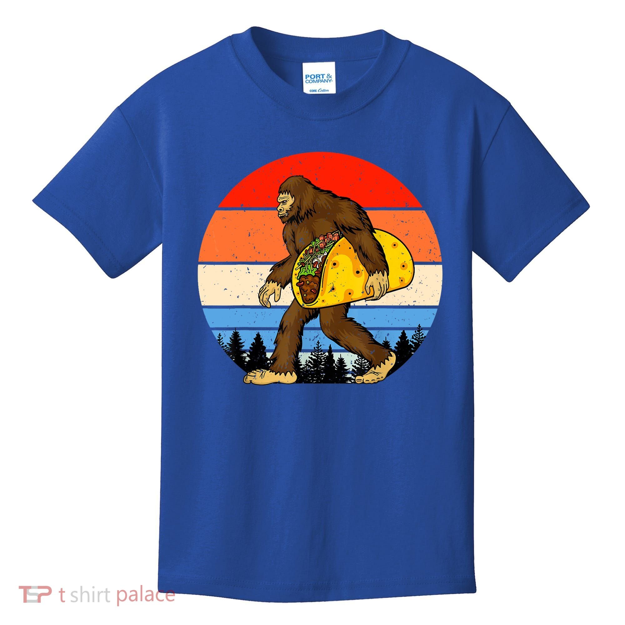 Funny Bigfoot Holding A Taco Gift Funny Taco Gift Kids T-Shirt