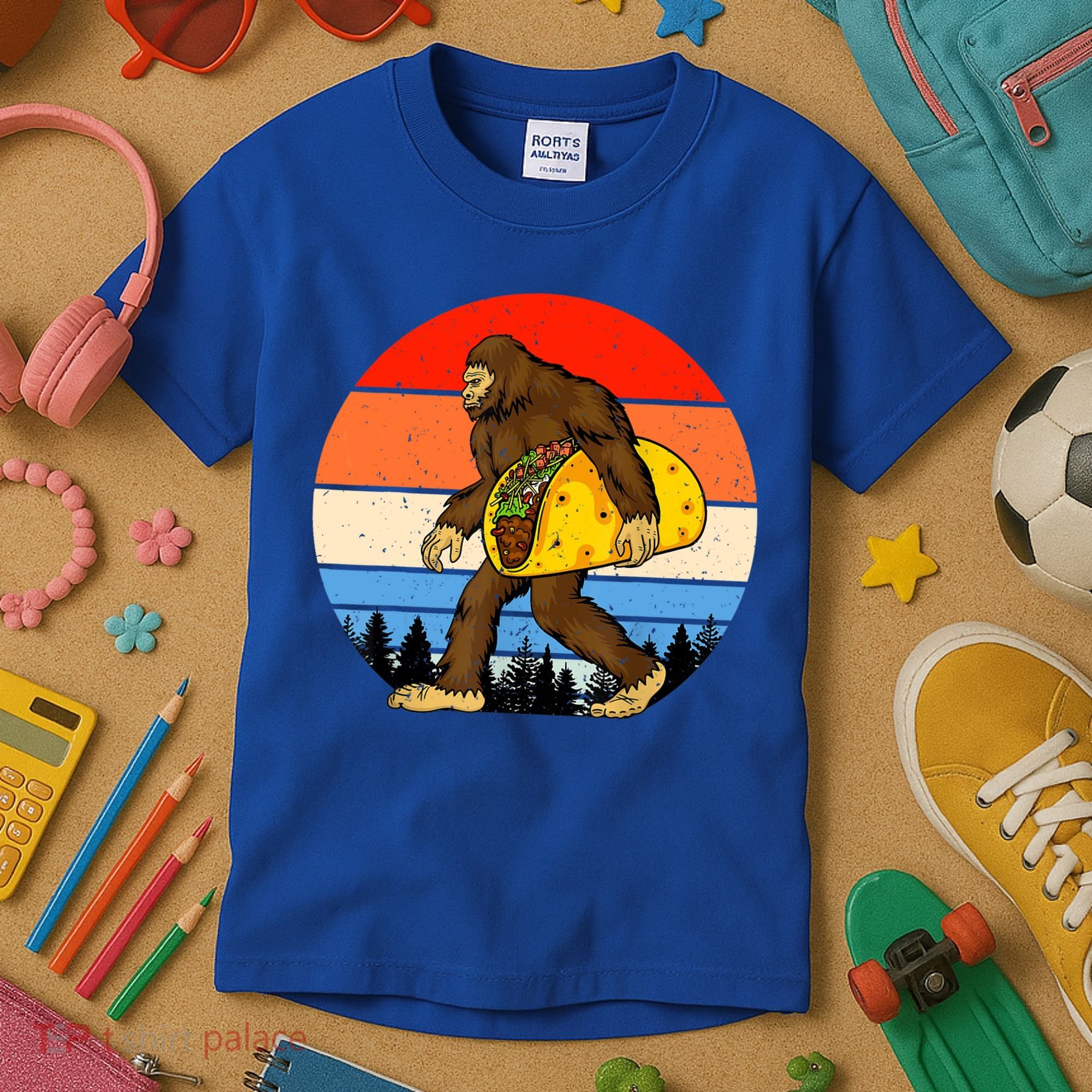 Funny Bigfoot Holding A Taco Gift Funny Taco Gift Kids T-Shirt