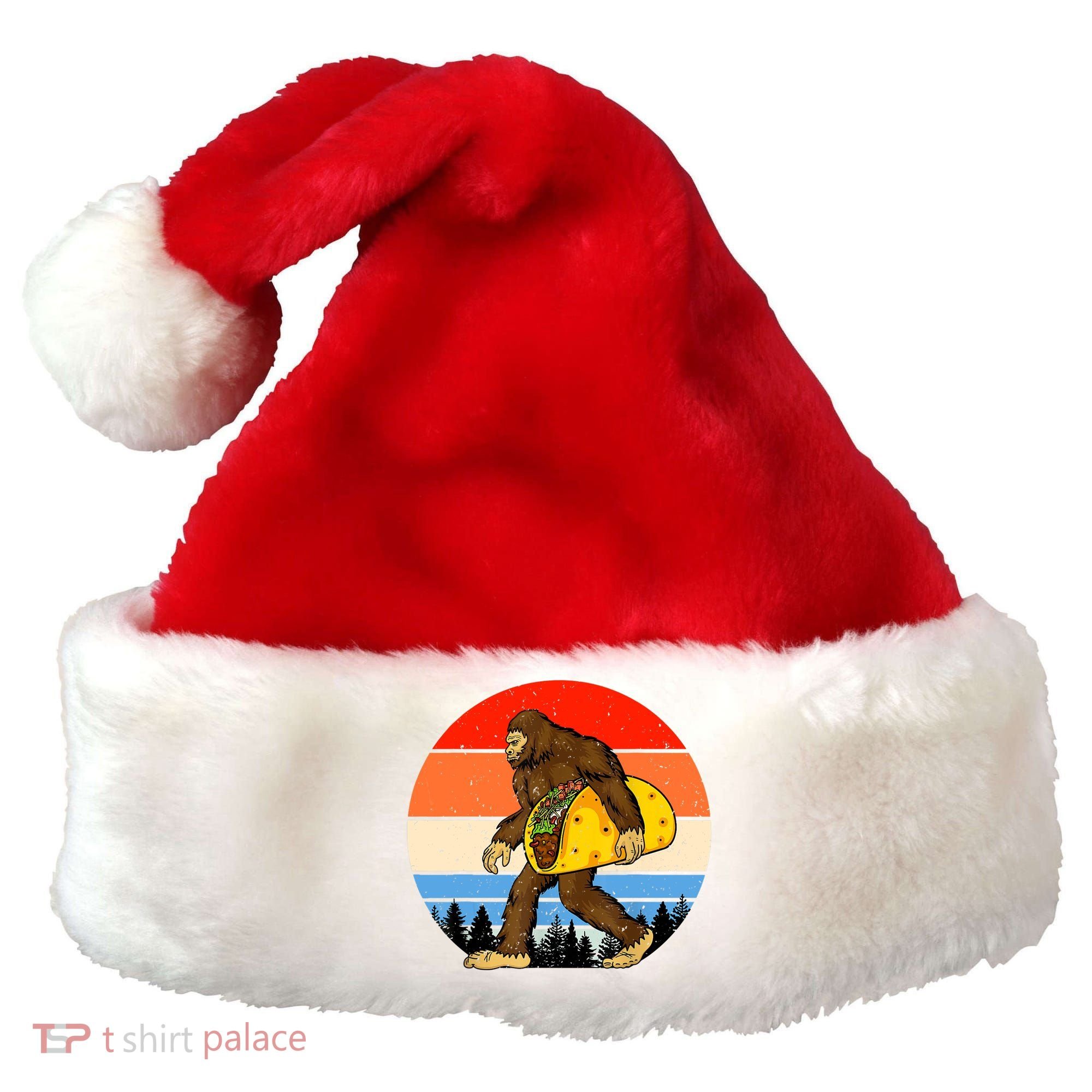 Funny Bigfoot Holding A Taco Gift Funny Taco Gift Santa Hat