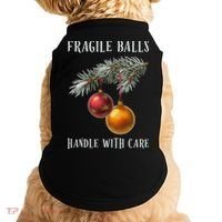 Fragile Balls Handle With Care Funny Offensive Christmas Doggie Tank thumb 0