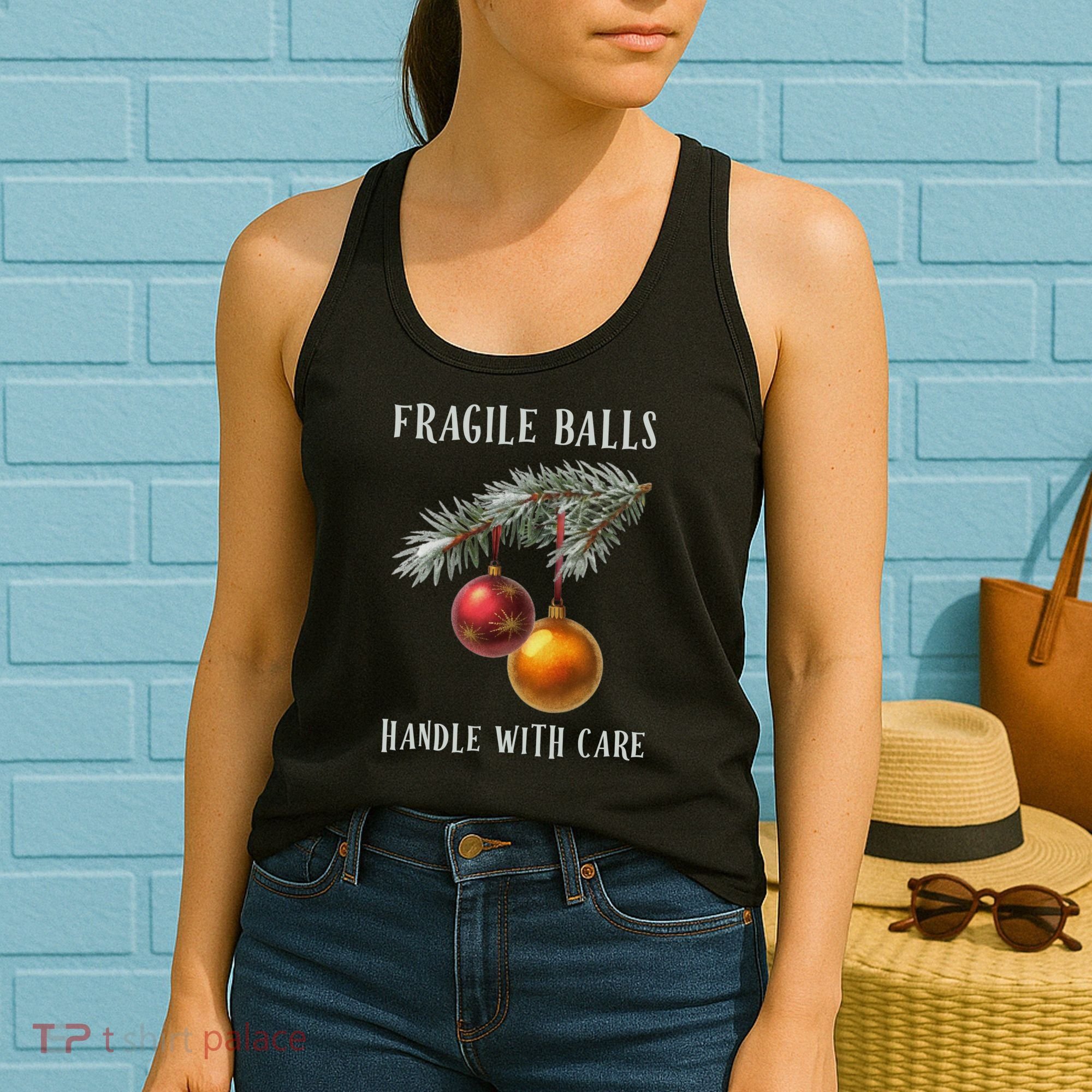 Fragile Balls Handle With Care Funny Offensive Christmas Women's Tank Top